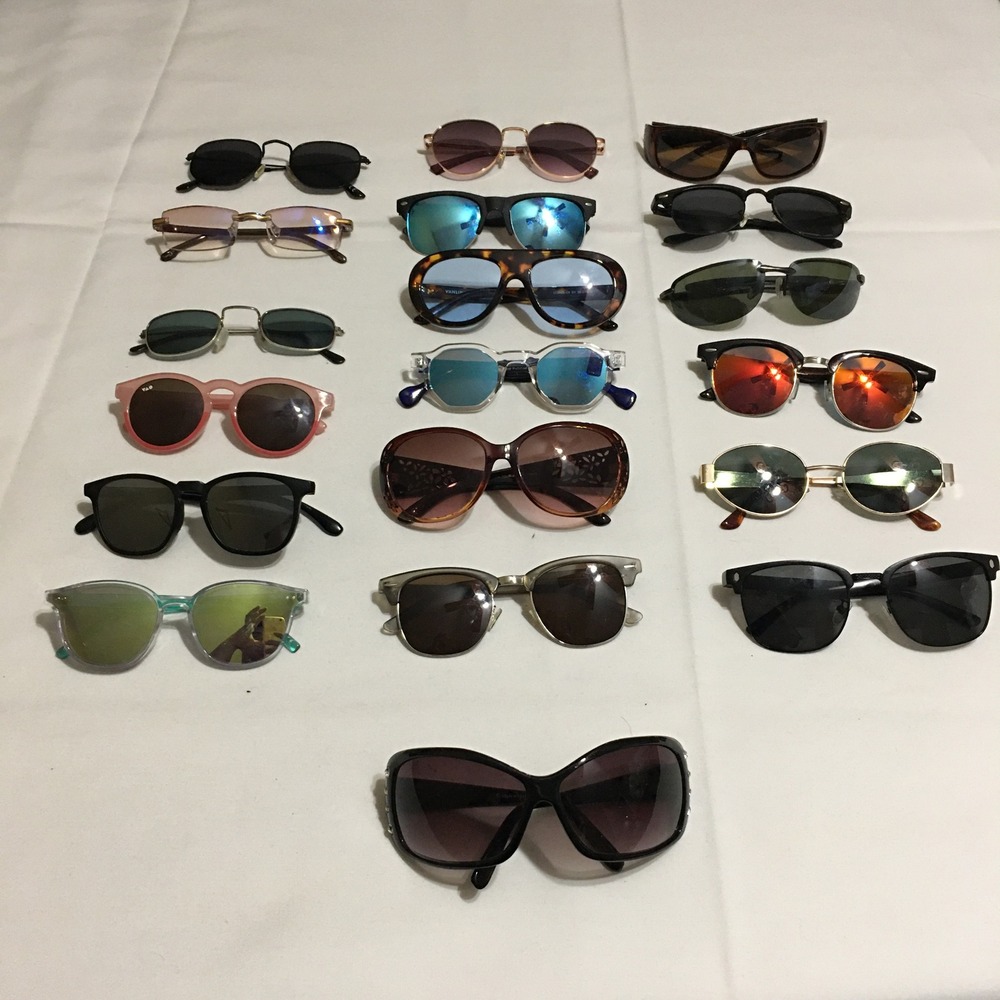 Lot of 19 Sunglasses Unisex Multicolor Mixed Styles Sport Rimless Round Square